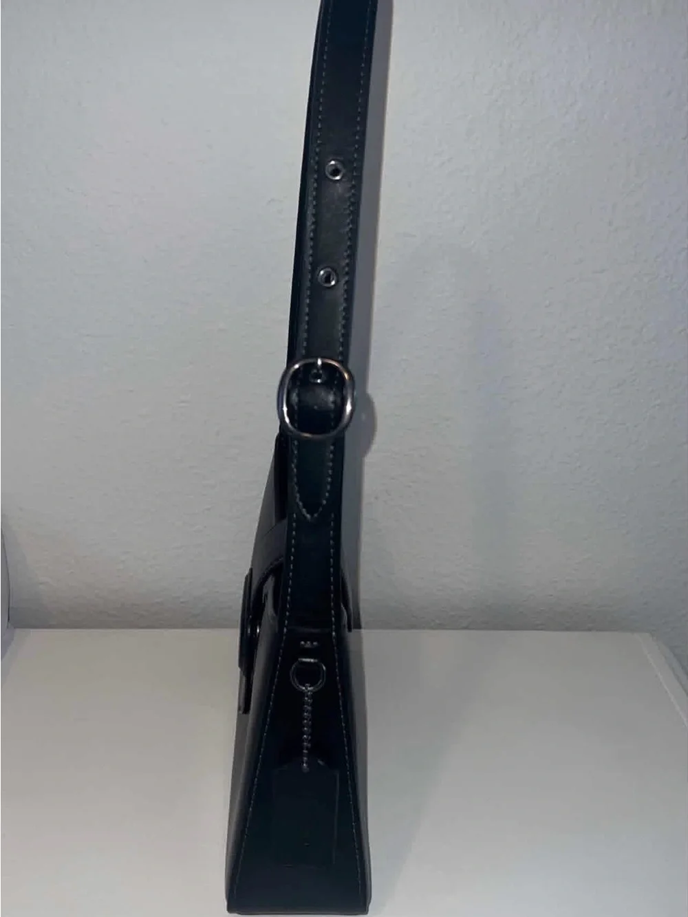 Coach Black Leather Shoulder Bag with Signature Tab
